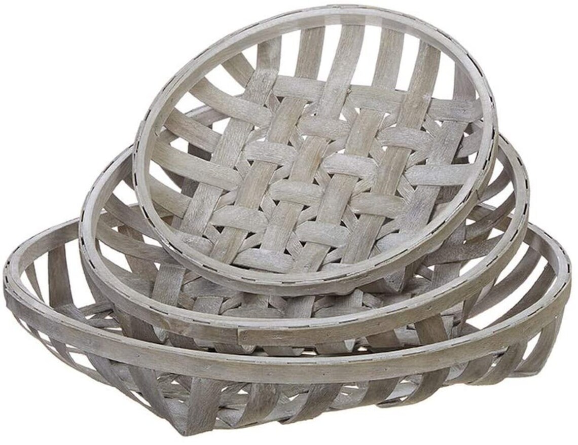 23.5 White Washed Round Tobacco Basket Set of 3 Home Etsy
