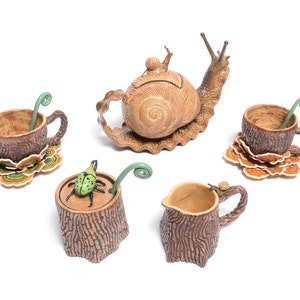 Set da tè a forma di lumaca, in ceramica, fatto a mano
