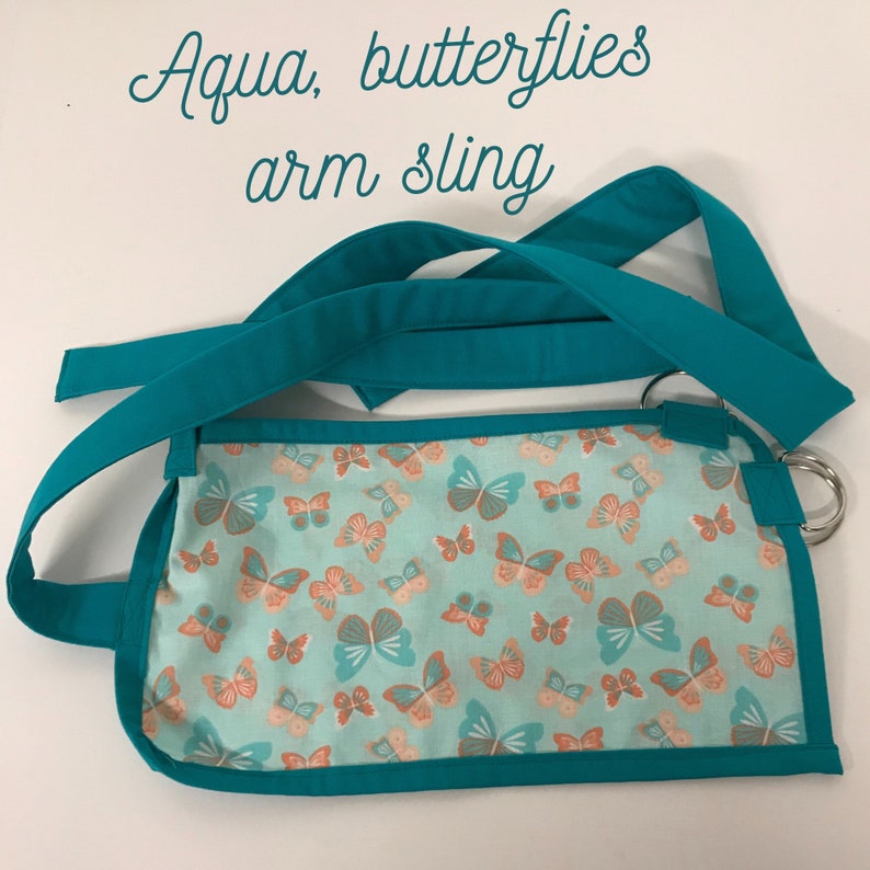 Girls cotton Arm sling, Arm holder Aqua, butterflies