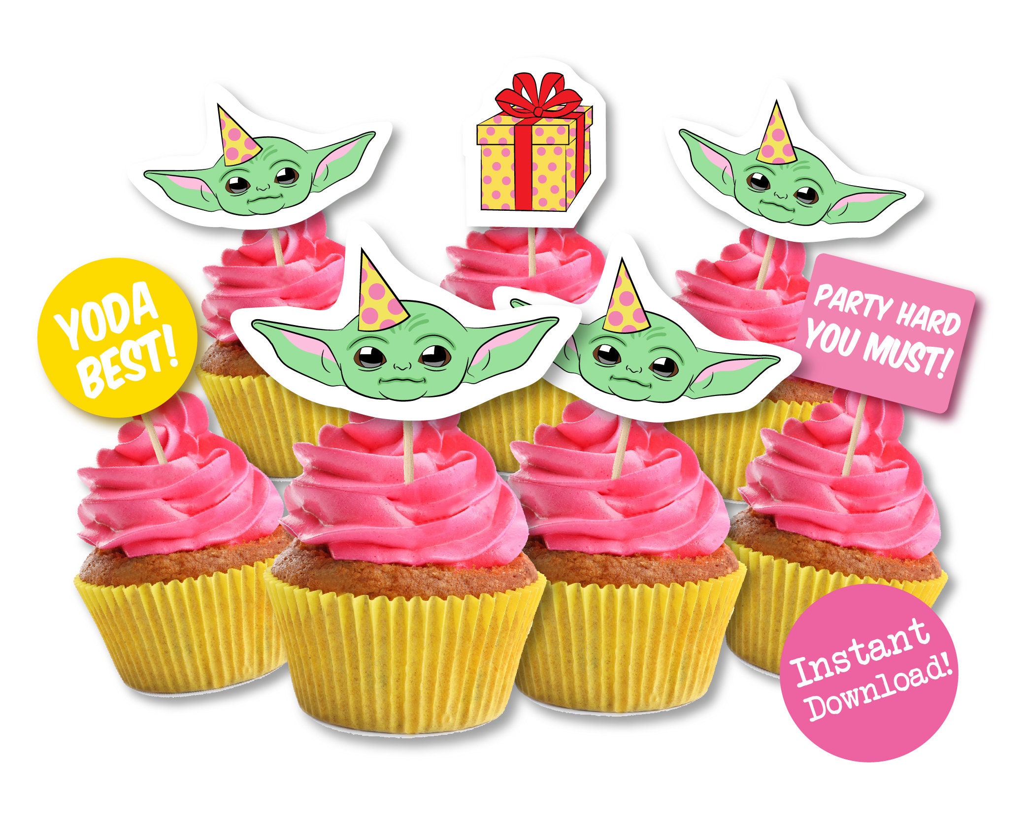 Baby Yoda Birthday Cupcake Toppers