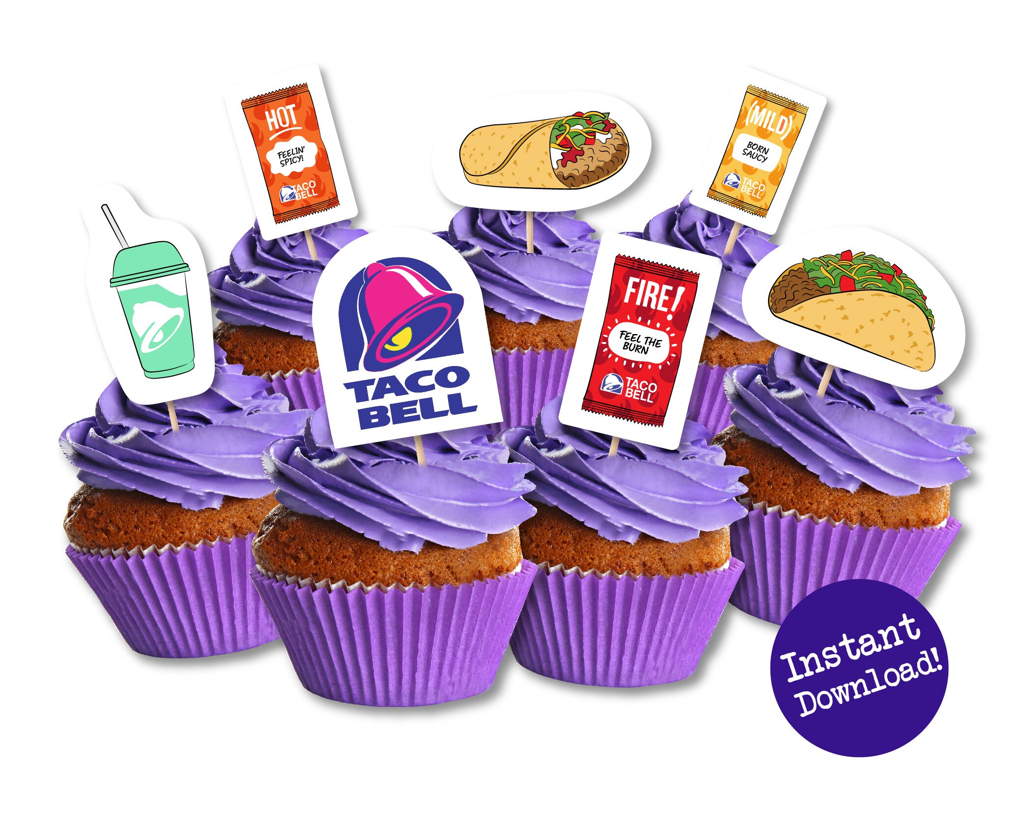 Taco Bell Cupcake Toppers Taco Bell Party Taco Bell - Etsy