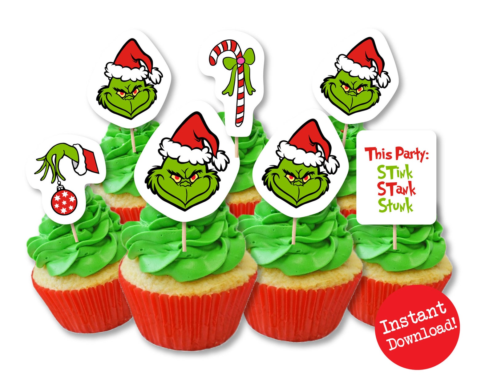 Grinch Cupcake Toppers Grinch Christmas Party Grinch Cake Etsy Australia