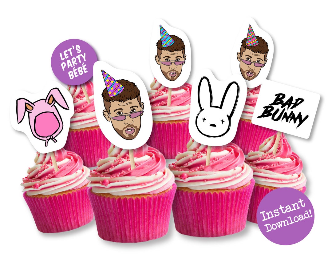 Bad Bunny Cupcake Toppers Bad Bunny Pastel De Bad Bunny Pegatinas.