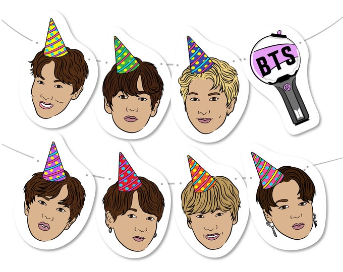 BTS Korean Boy Band Birthday Banner and Cake Topper - Etsy