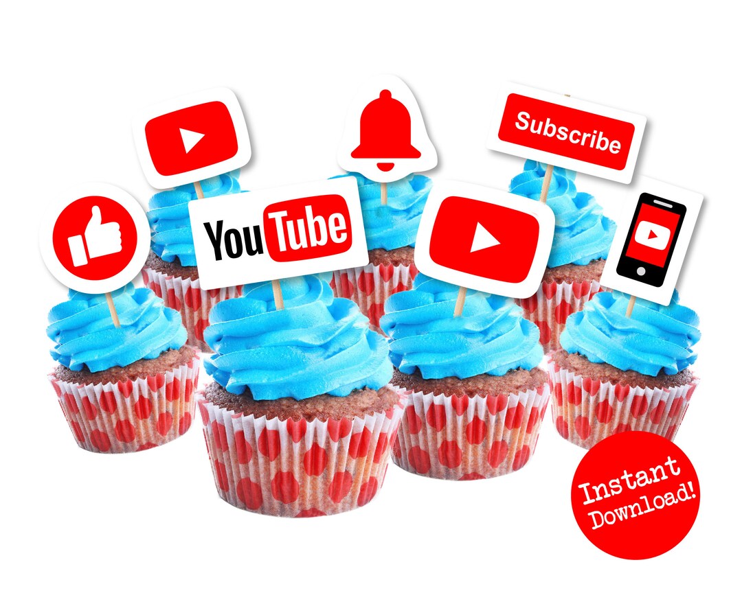 Youtube Cupcake Toppers Youtube Birthday Card Youtube Party Supplies Youtube Party Decorations