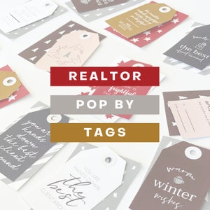 May include: A set of printable realtor gift tags with a winter theme. The tags feature various designs with text such as "You are the best client around", "Warm winter wishes", and "Hands down the best client around".