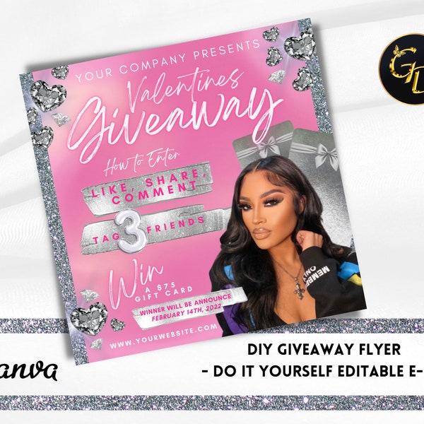 Giveaway Flyer, Social Media Flyer, Canva Template, Perücke Giveaway Flyer, Pink Giveaway Flyer, Beauty Giveaway, rosa Flyer, giveaway Vorlage