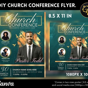 Church Flyer Template For Canva. DIY Church Conference Flyer, Church Service Flyer, Poster, Social Media, Instagram, Facebook