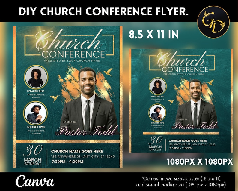 Church flyer template, church conference, church service flyer, social media, church Facebook, diy church, green church