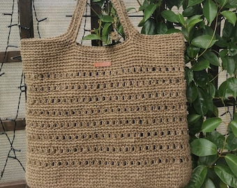 Borsa della spesa all'uncinetto in iuta, borsa ecologica, borsa del mercato ecologico, shopper, borsa, borsa di iuta all'uncinetto, borsa da spiaggia, ecobag, borsa cestino di iuta