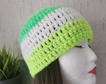 Bonnet, chapeau au crochet, chapeau unisexe, casquette, chapeau en laine, fait à la main, chapeau en tricot épais au crochet, chapeau d'hiver en vert fluo, chapeau néon vert lime