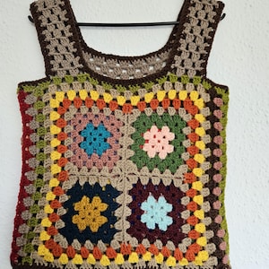 Gehäkeltes Ärmelloser Pullover,Oma Viereckige Weste,Gehäkelte Pulloverweste,Patchwork-Pullover,Patchworkweste,Handgemachte  Granny Weste