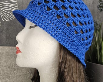 Crocheted women's hat, brimmed hat, crocheted summer hat, crocheted spring hat, pure cotton hat, airy beanie, chemo hat