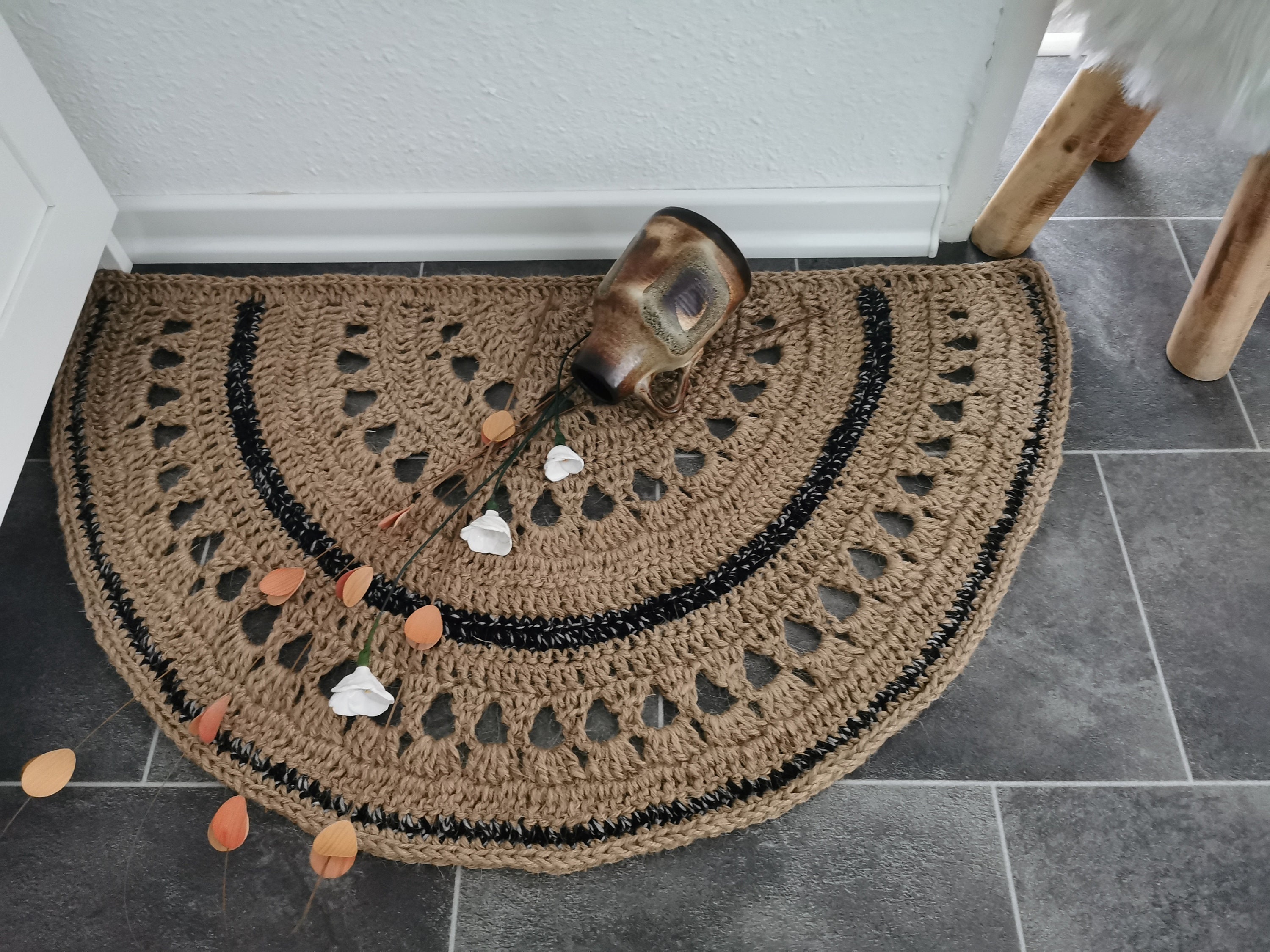 Halb Kreis Jute FußmatteTür mattehäkeln Jute | Etsy