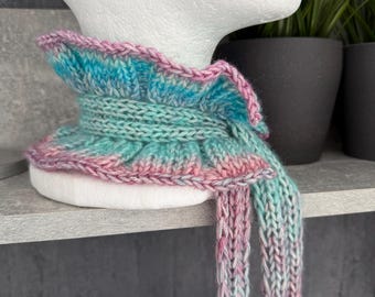 Knitted scarf with ruffles, knitted neck warmer, itch-free ruffled tie