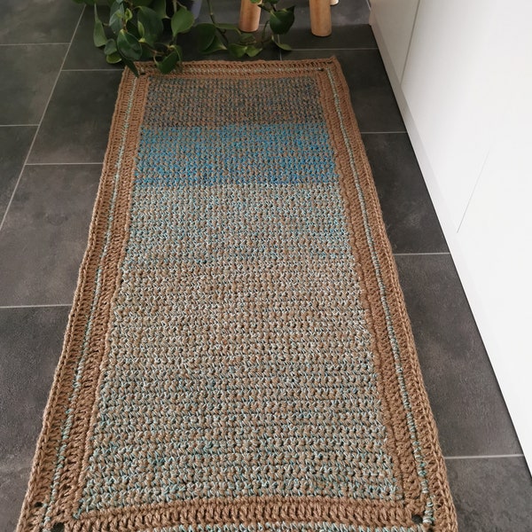 Häkeln Jute Teppich, häkeln Jute Boden Matte,Tür matte,Jute Läufer,Jute Fuß Teppich,Badteppich,Badezimmerteppich gehäkelt,Blaue Jute Teppich