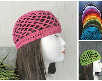 Gorro de algodón, gorro selección de color, gorro para mujer, hombre, niño, gorro de verano, gorro de verano de ganchillo, gorro de crochet en selección de color