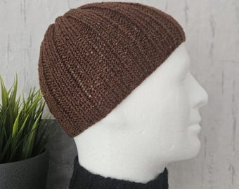Knitted DJ-style beanie, DJ Ötzi beanie, men's beanie, handmade beanie, men's cap, brown beanie