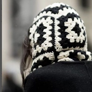 Crocheted balaclava, crocheted balaclava, ski hat, granny square hat, knitted balaclava, balaclava with granny square, black and white hat