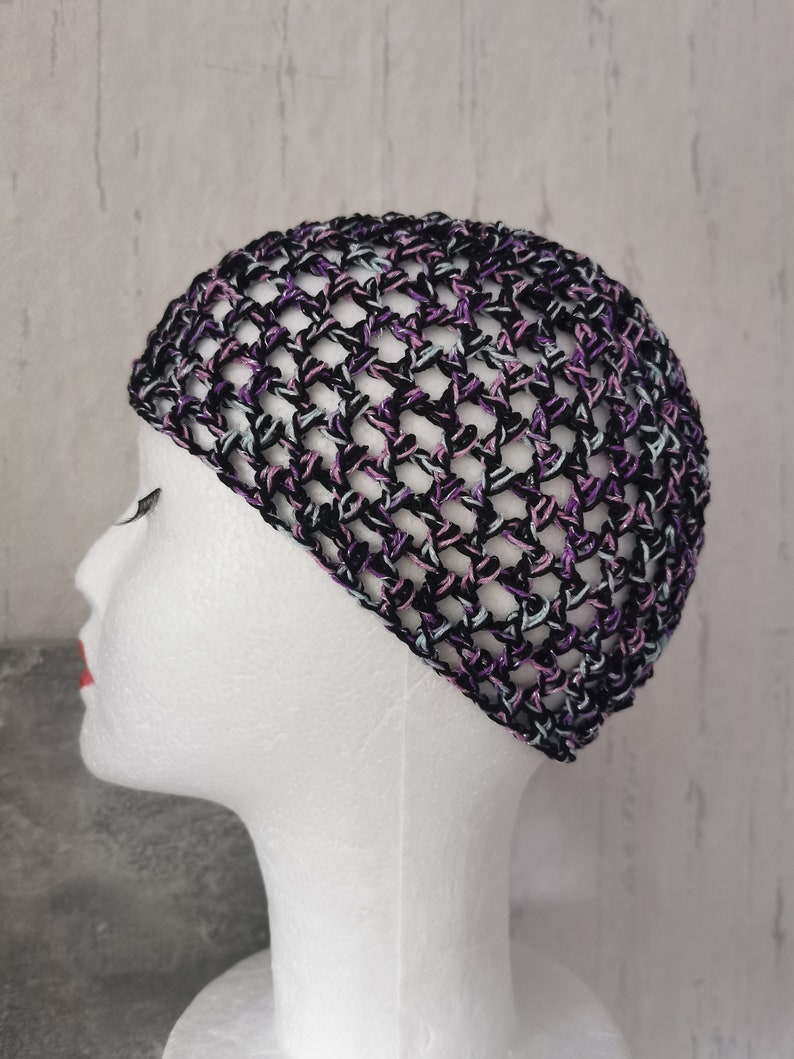 Chapeau de transition, mode années 20, chapeau au crochet, chapeau au crochet boho, chapeaux à paillettes, style Français, chapeau à bonnet en fil pailleté au crochet image 9