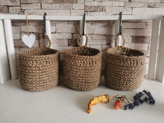 Jute Baskets Set for Bathroom / Eco-friendly Home Storage / Eco Baskets Set  / Jute Crocheted Baskets / Gift Home Decor / Eco Basket for Home 