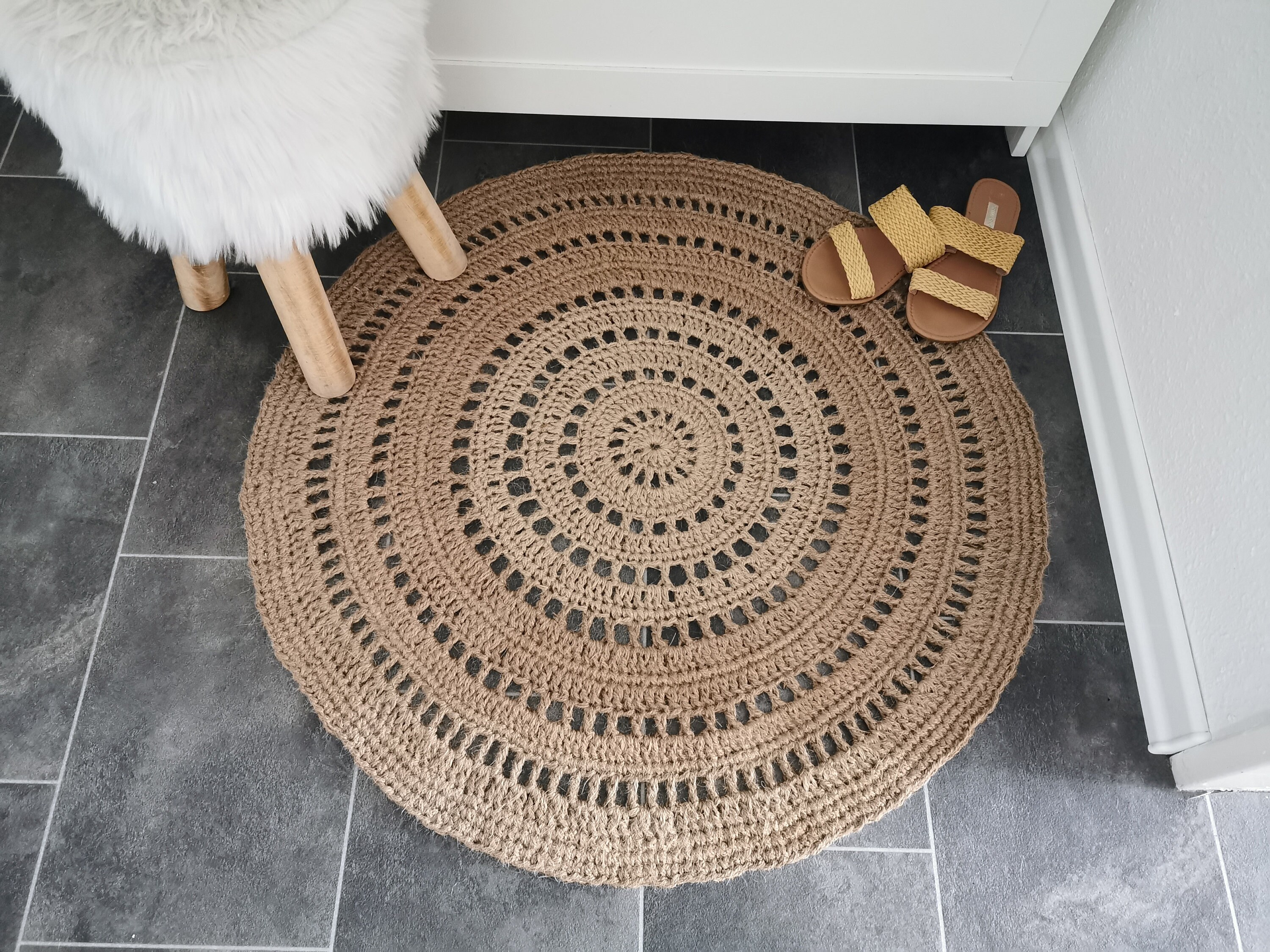 Jute Naturel Crocheter Rond Tapis Beige, Tapis Fait à La Main, Tapis Eco-Friendli, Tapis Naturel, Cr