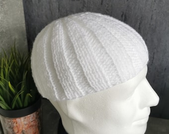 Knitted hat in DJ style, DJ-Ötzi Beanie, Men's hat, Handmade hat, Men's cap, Hat in white, White men's cap