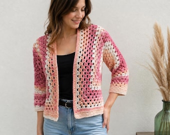 Crochet jacket, boho jacket, hippie jacket, women's cardigan, granny jacket, hexagon cardigan, short jacket, handmade cardigan, colorful cropped