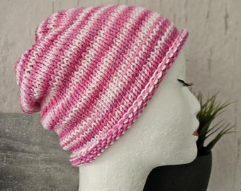 Summer hat, cotton, lightweight, airy, soft, hand-knitted, chemo hat, summer beanie, transitional hat, airy beanie, pink and white
