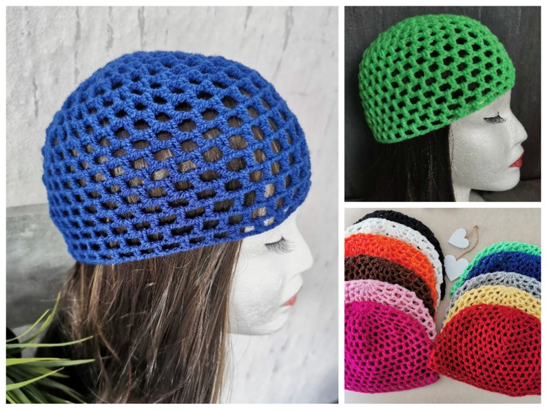 Cappello di transizione, moda anni '20, cappello all'uncinetto, cappello all'uncinetto boho, cappello con teschio, cappello con teschio, cappello a rete lavorato all'uncinetto a mano, ampia selezione di colori immagine 1