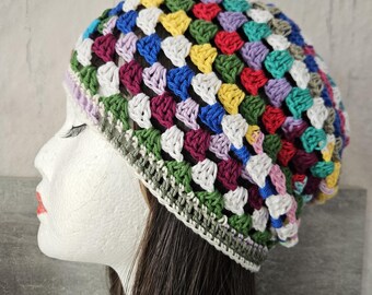 Cotton hat, cotton beanie, crocheted summer beanie, women's hat, unisex beanie, summer hat, multicolor hat, crochet color beanie