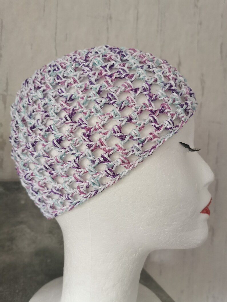 Chapeau de transition, mode années 20, chapeau au crochet, chapeau au crochet boho, chapeaux à paillettes, style Français, chapeau à bonnet en fil pailleté au crochet image 3