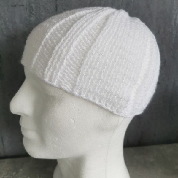 Gestrickte Mütze im DJ-Stil, Neue Muster DJ-Ötzi Beanie,Herren Mütze ,Handgearbeitete Mütze, Männer Kappe, Mütze in Weiß, Weiße Männer Kappe