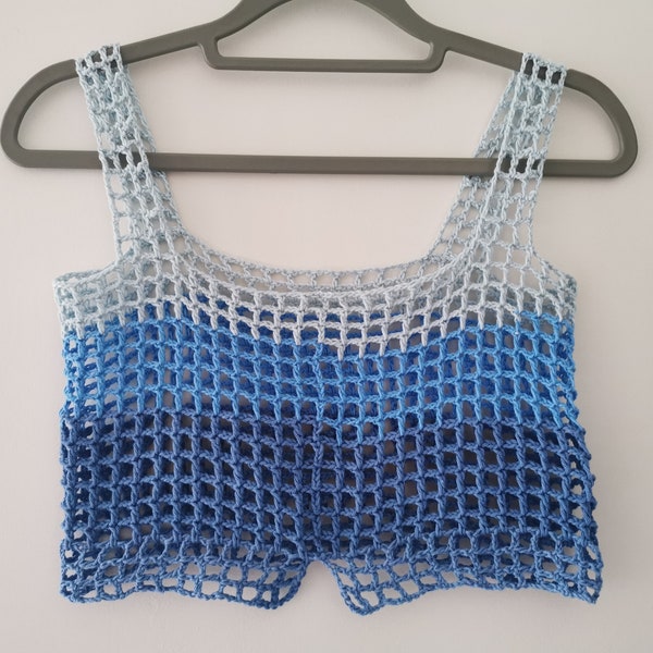 Bikinitop gehäkelt, Croptop, Bikinitop, Sommertop,Häkeltop, Festival Top,Top Netz Fishnet Crochet ,Baumwolle in in Blautönen