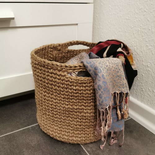 Jute basket, crochet storage for the kitchen, plant basket, large jute basket,crochet basket,bathroom bedroom organizer basket ,jute hanging basket