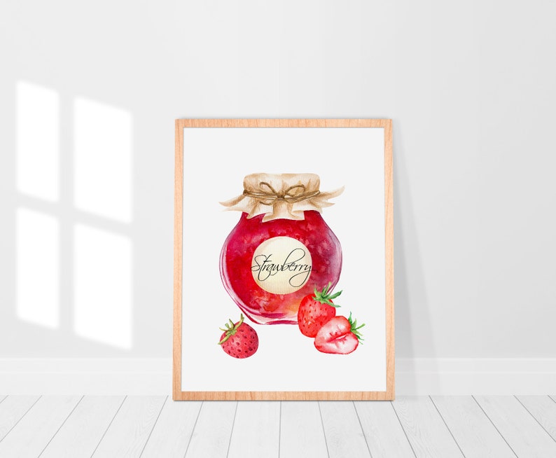 Jam Jar Watercolor Clipart Set Summer Collection Blackcurrant Apricot Watercolor digital Clip art Instant Download Strawberry Cherry