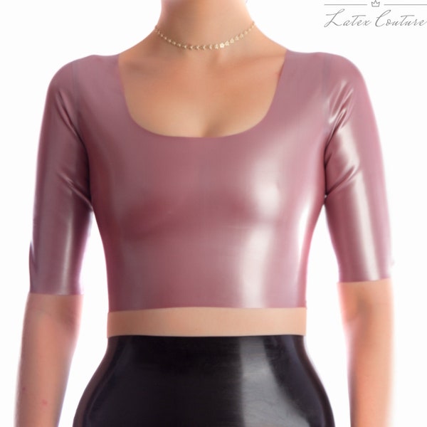 Latex Crop Top - Latex Scoop Neck Short Sleeved Crop Top, Sizes UK 6-16, Various Colours Available, Made to order, Gifts for Her