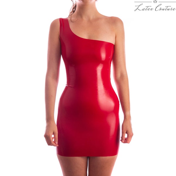 Latex Dress - Latex one shoulder mini Dress, Sizes UK 6-12, Various Colours Available, Made to order, Gifts for Her