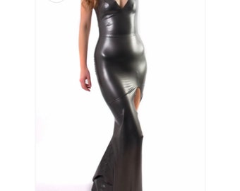 Latex Gown - Latex Slit Leg Gown, Sizes UK6-16, Various Colours Available, Made to order, Gifts for Her