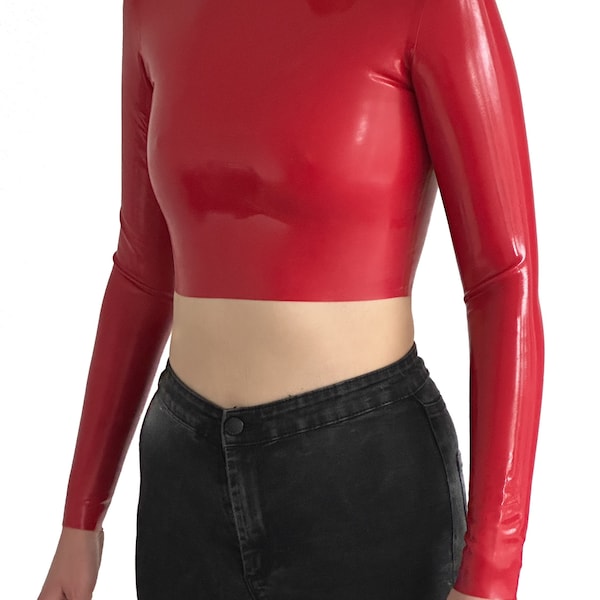 Latex Crop Top - Latex mit langen Ärmeln, Größen 36-44, verschiedene Farben erhältlich, Made to order, Latex Top