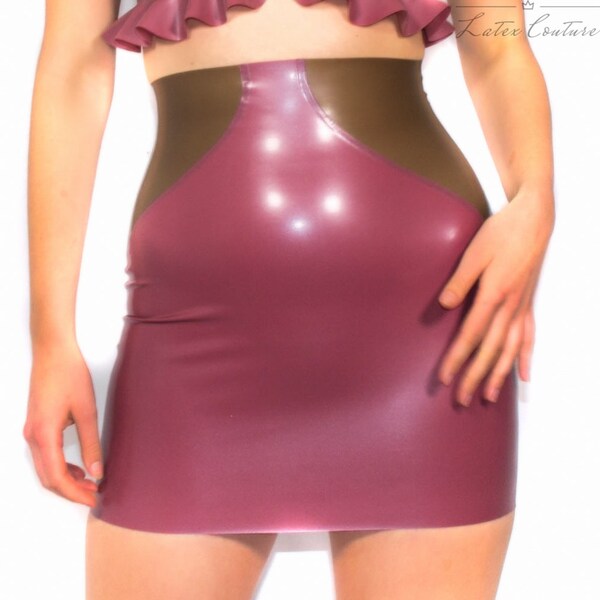 Latex Skirt - Extra High Waisted Mini Skirt With Transparent Sides, Sizes UK 6-20, Various Colours Available, Made to order, Gifts for Her