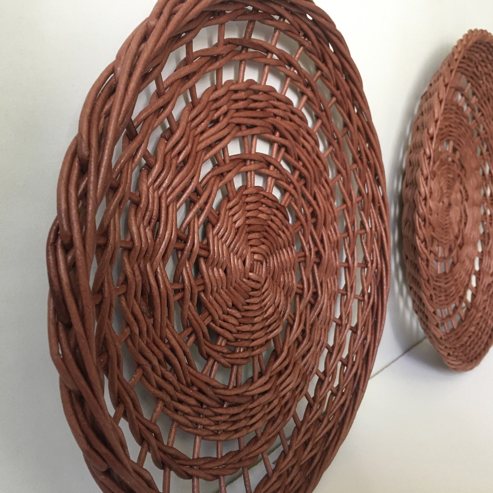 Set of 2 wicker wall baskets Wall wicker plates woven Etsy