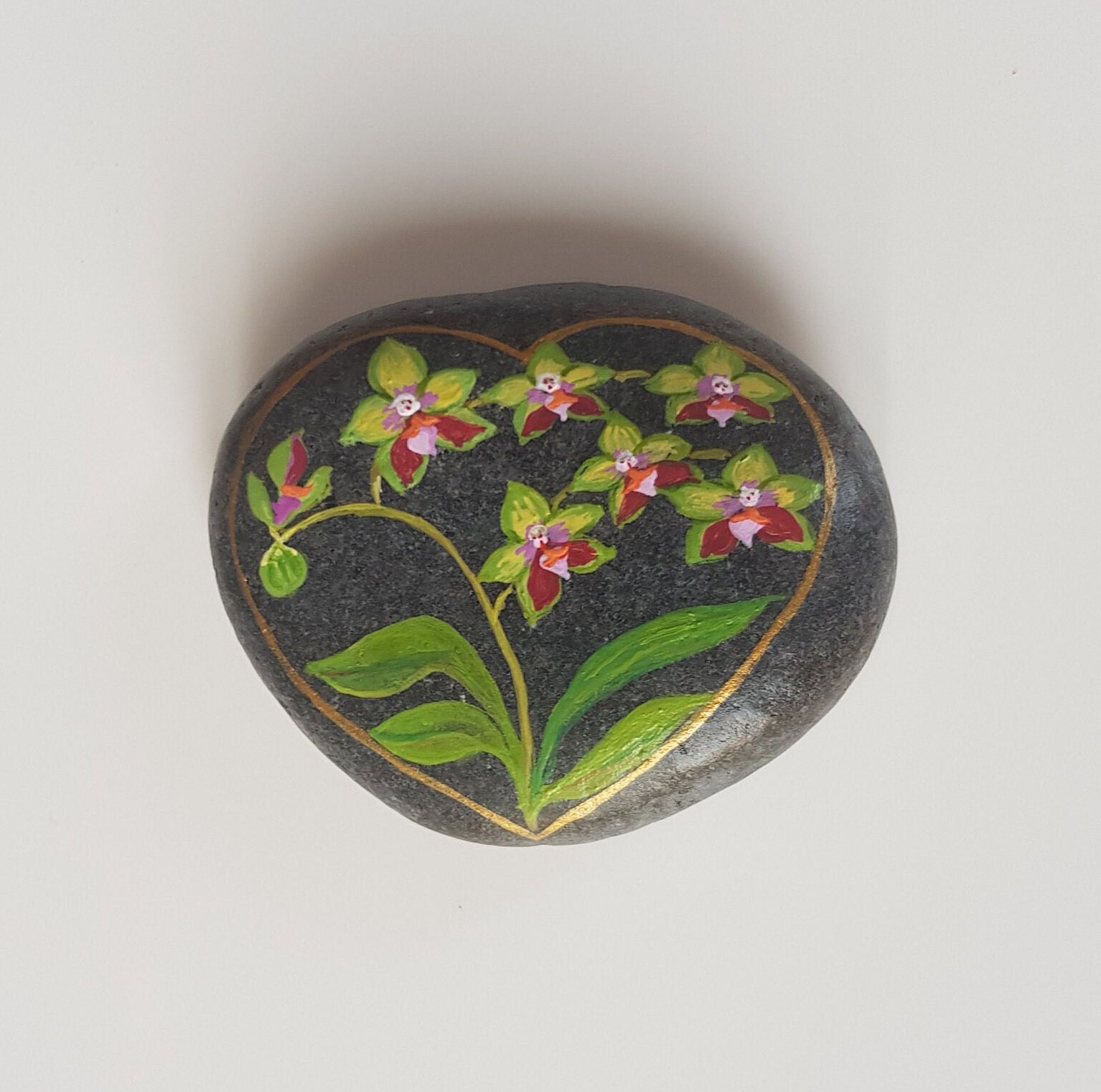 Galet Peint à La Main Orchidée