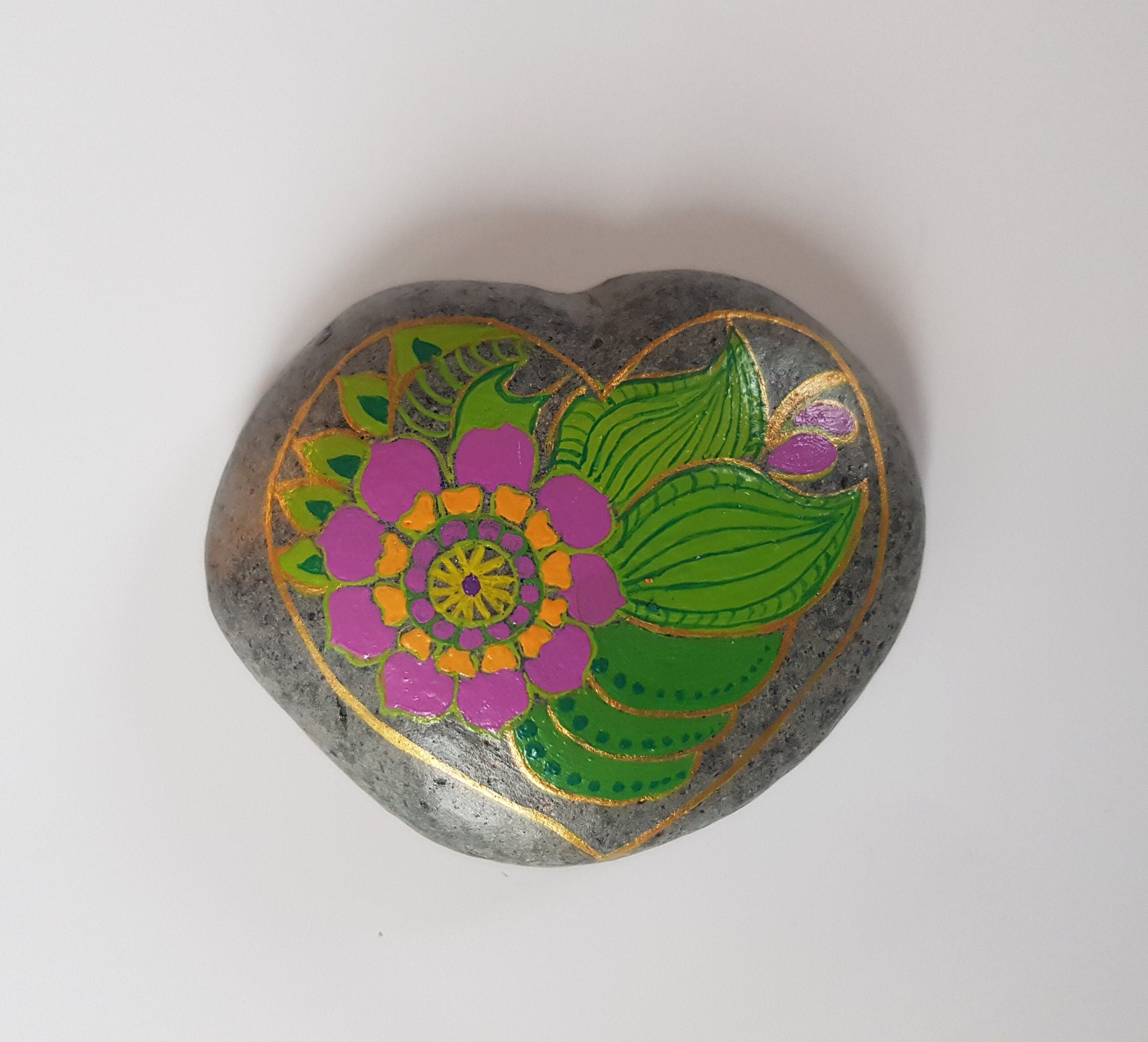 Galet Peint à La Main Cœur