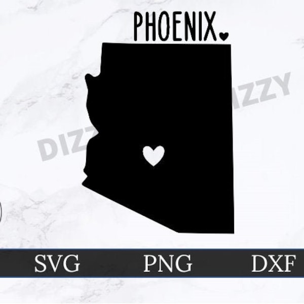 Phoenix Arizona SVG | DXF | PNG | Cricut Cut File | Silhouette Cut File | Digital Download | Custom Cut File | Arizona State Outline | Heart