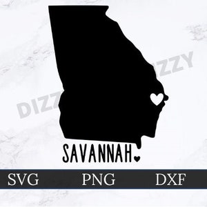 Savannah Georgia SVG | DXF | PNG | Cricut Cut File | Silhouette Cut File | Digital Download | Georgia State Outline | Heart