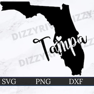 Tampa Floride SVG | DXF | PNG | Cricut Cut Fichier | Silhouette Cut File | Téléchargement numérique | Les grandes lignes de l’État de | cœur