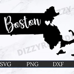 Boston Massachusetts SVG | DXF | PNG | Cricut Cut File | Silhouette Cut File | Digital Download | Massachusetts State Outline | Heart