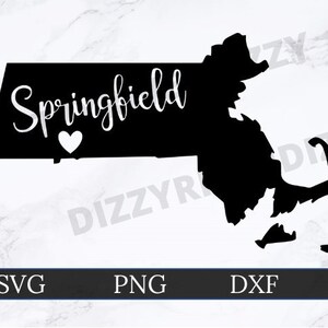 Springfield Massachusetts SVG | DXF | PNG | Cricut Cut File | Silhouette Cut File | Digital Download | Massachusetts State Outline | Heart