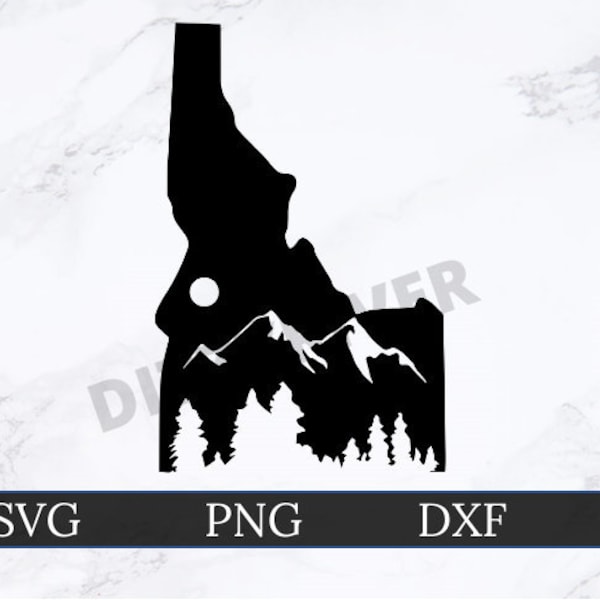 Idaho State SVG | DXF | PNG | Cricut Cut File | Silhouette Cut File | Digital Download | Idaho Mountains | Forest Landscape | Moon